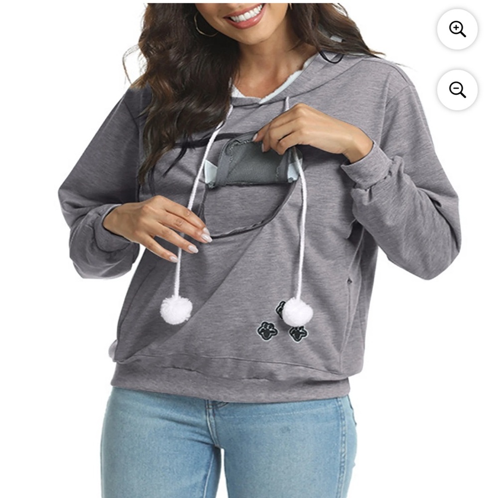 Cat carrier hooded sweatshirt size medium grey
